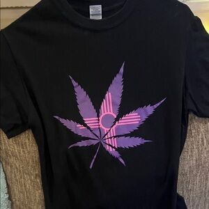 Gildan Black Tee with Purple and Pink Leaf Design